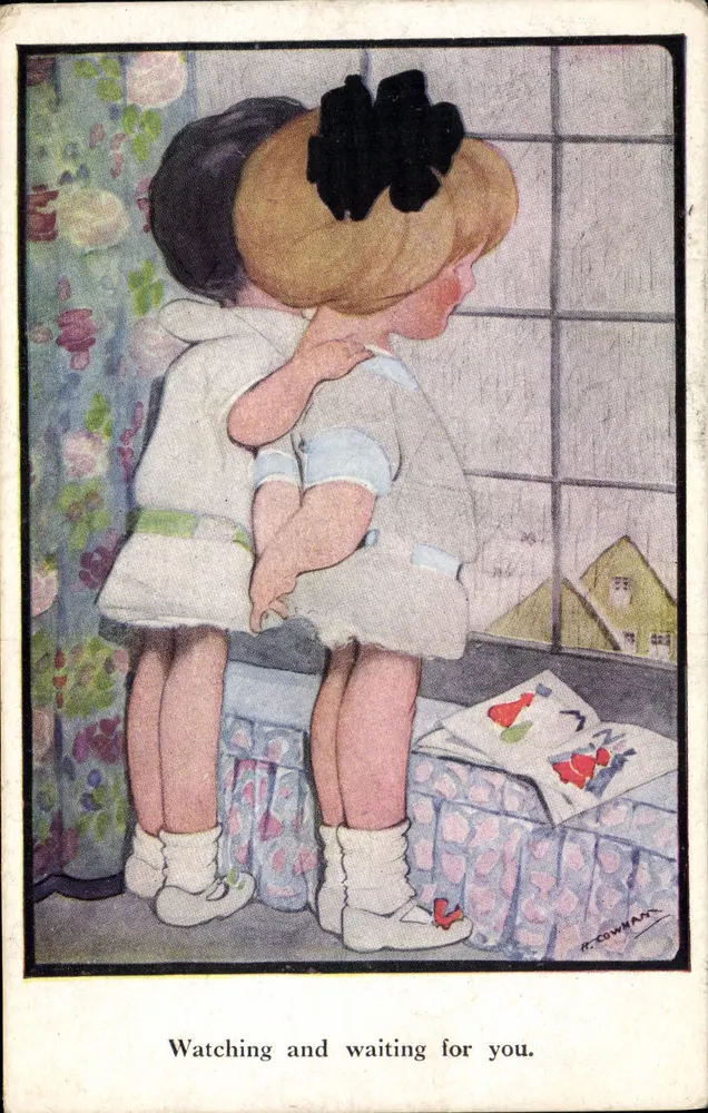 Zwei Kinder, die aus dem Fenster schauen — H. Cowman — Verlag nicht sichtbar - Vorderseite