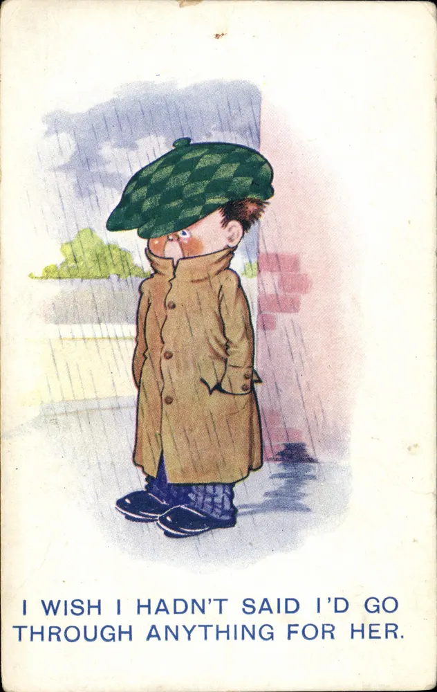 Kind in der Regen — Reue — Art and Humour Publishing Co. Ltd. 'ME-AN-ME-GAL' Serie Nr. 882 - Vorderseite