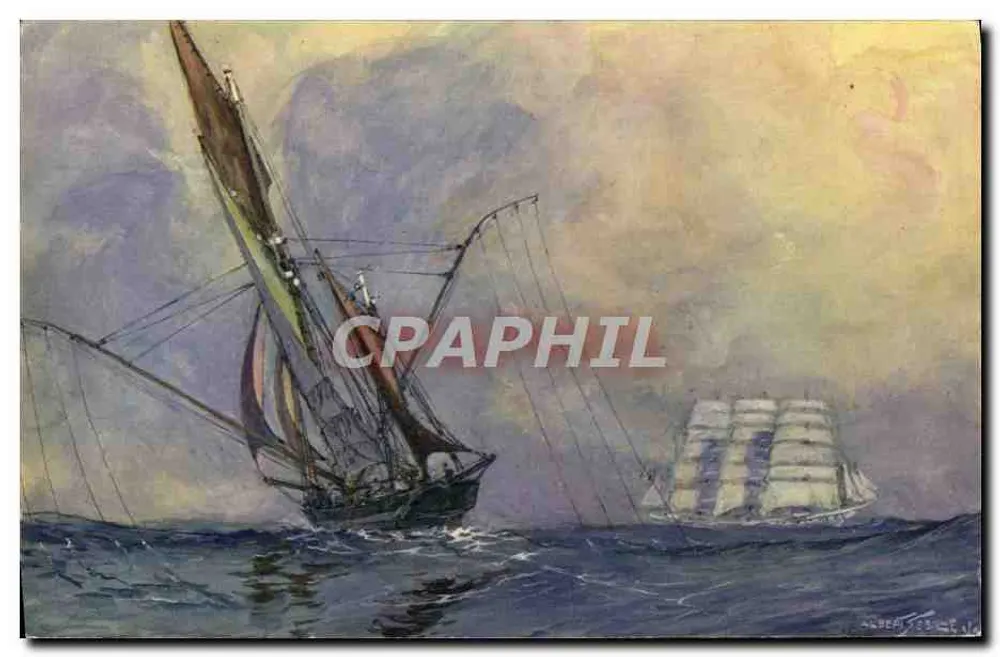 Thonboot an Fischereiplätzen mit Leinen am Meer — Zeichnung von A. Sebille — COMITÉ NATIONAL DE L'ENFANCE, Paris - Vorderseite