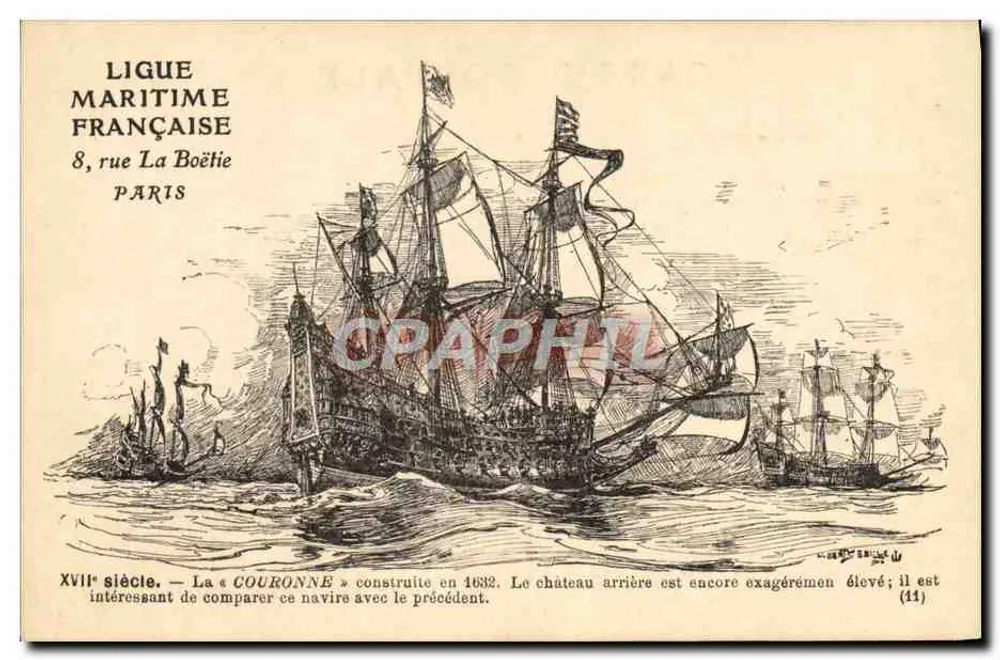 Schiff der Französischen Seefahrtsgesellschaft — Die « Couronne » des 17. Jahrhunderts — Verlag Französische Seefahrtsgesellschaft, 8, rue La Boétie, Paris - Vorderseite