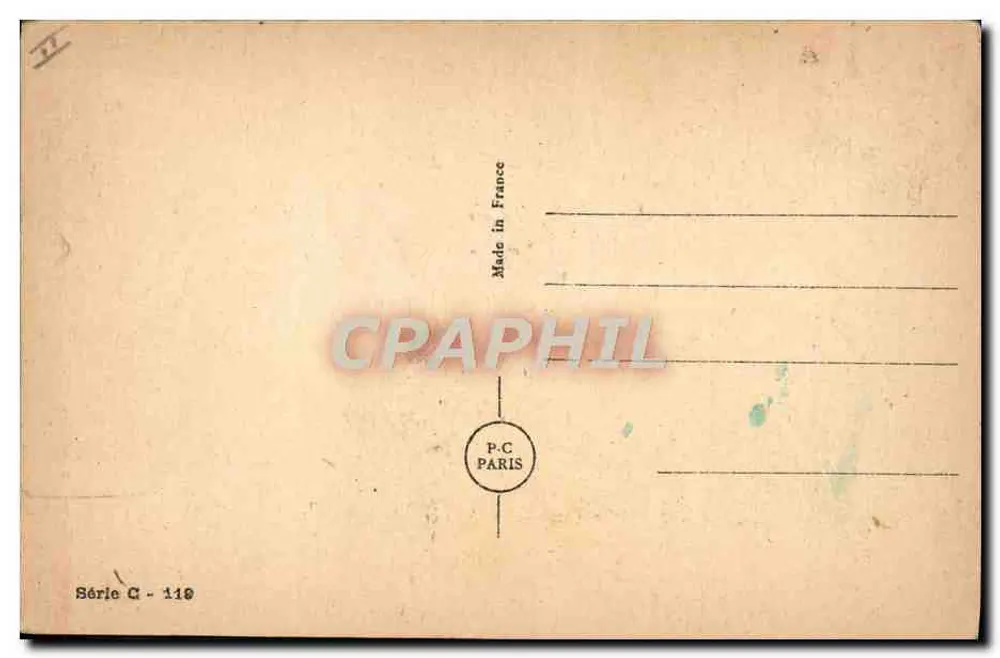Escritório de secretaria — brincadeira sobre uma máquina de escrever muito pequena — P.C. Paris, Série C - 118 - Verso