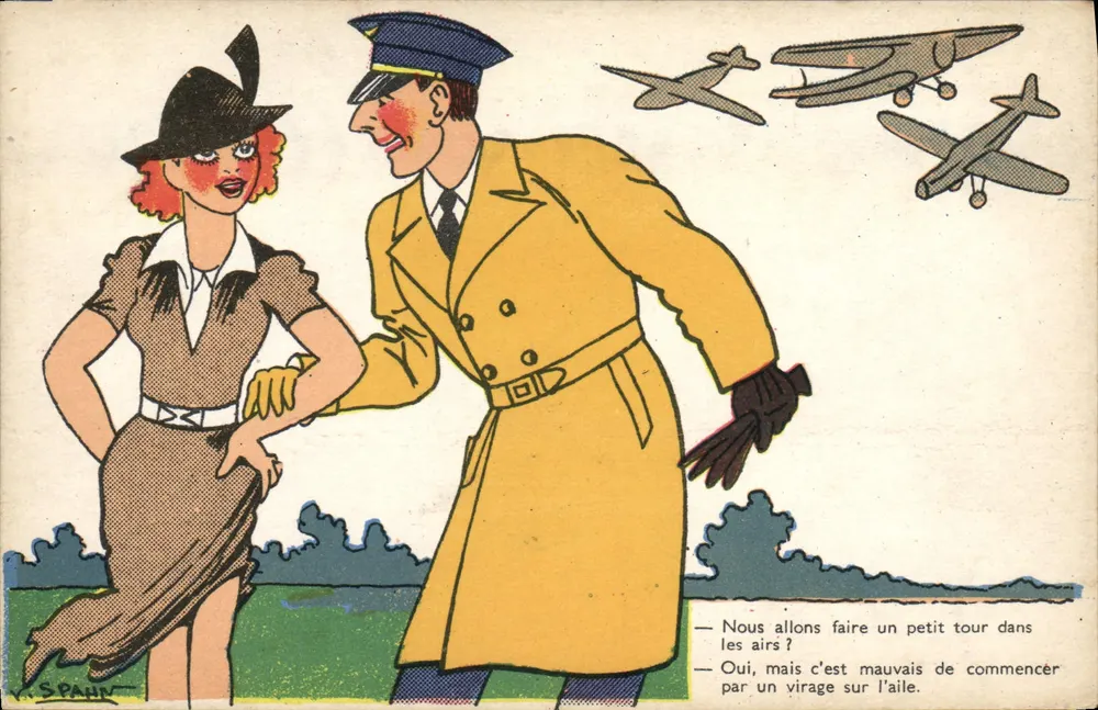 Piloto e mulher — cena aérea — editor P-C Paris, série Av. - 509 - Frente
