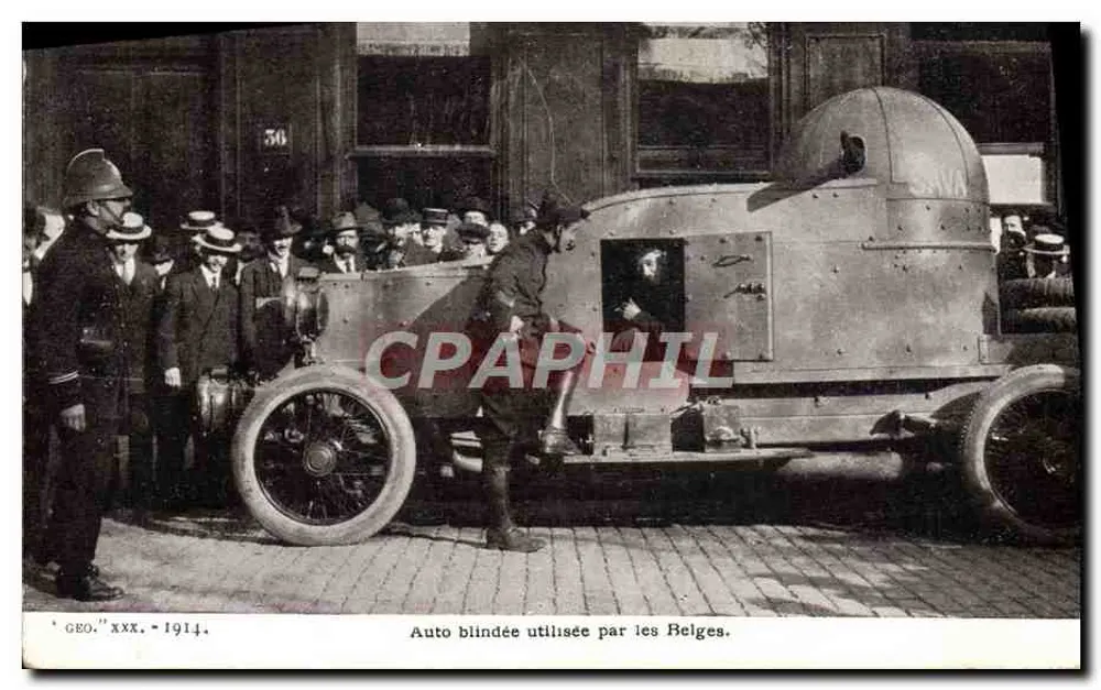 Veículo blindado utilizado pelos belgas — 1914 — GEO. XXX. - Frente