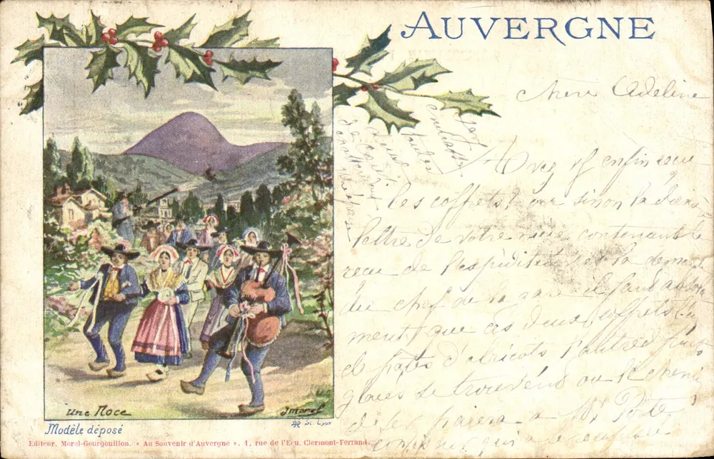 Auvergne — Scène de Noël avec danseurs — Éditeur Moral-Gourgeillon, n° de série non visible - Frente