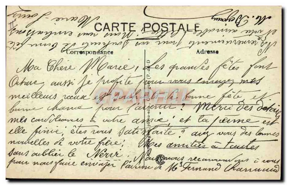A Auvergne — Cena de casal em traje tradicional — G. d'O. - Verso