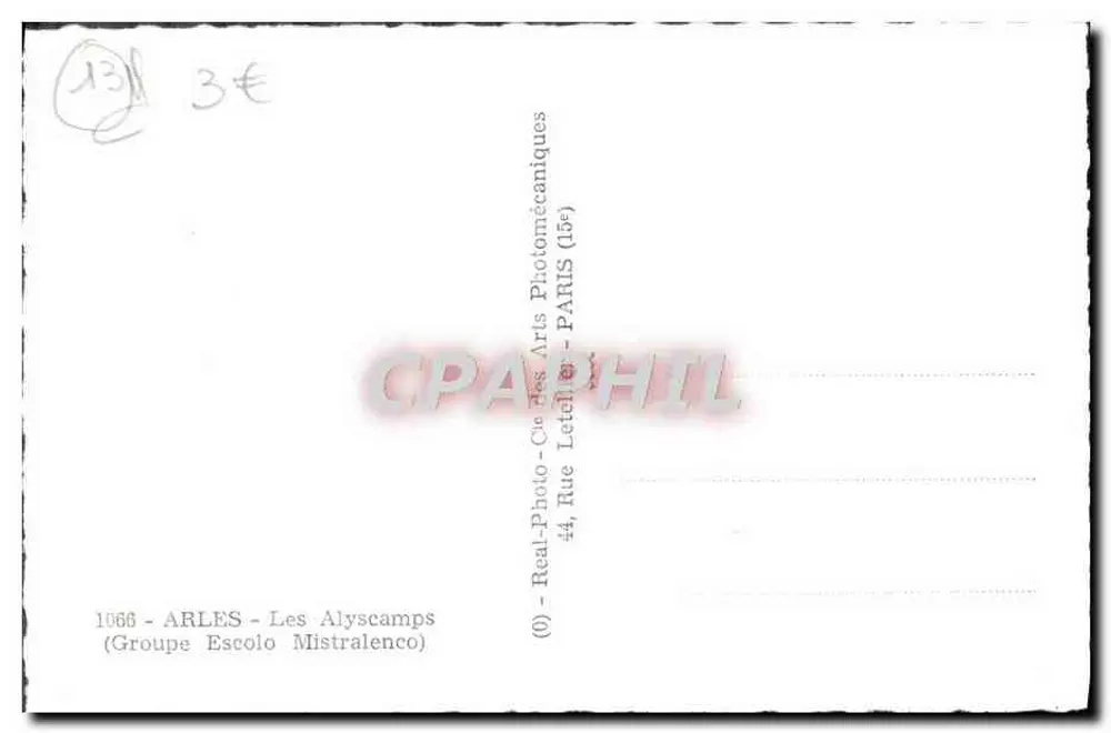 Os Alyscamps em Arles — ruínas da igreja — Real-Photo des Arts Photomécaniques - Verso