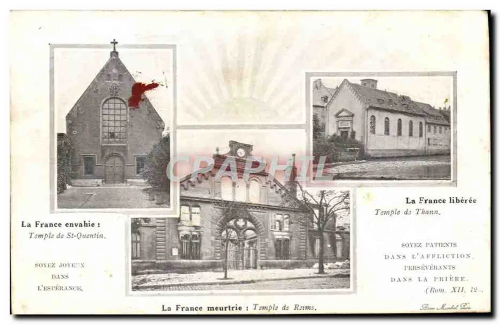 Tempel von St-Quentin — Tempel von Thann — Tempel von Rixens — Besetzte Kirche — Befreite Kirche — Tag der reformierten Kirche — Kirche Frankreichs - Vorderseite