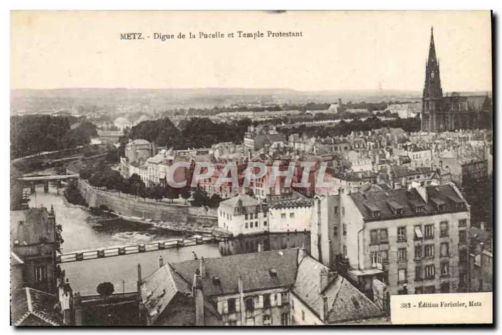 Metz - Damm der Pucelle und protestantischer Tempel — Edition Forissier, Motz, Nr. 382 - Vorderseite