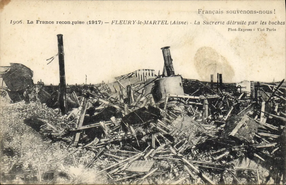 FLEURY-le-MARTEL (Aisne) — Zuckerfabrik zerstört von den Boches — Phot-Express, Viéé Paris - Vorderseite