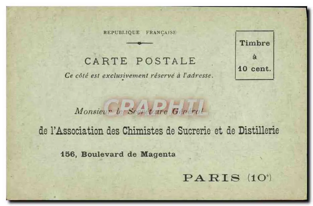 Vereinigung der Zucker- und Destilleriechemiker — Paris — 10 Cent-Stempel - Vorderseite