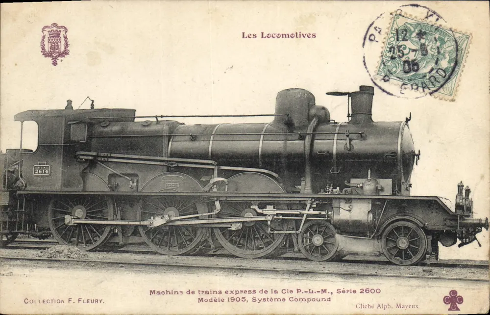 Dampflokomotive der Cie P.-U.-M., Serie 2600 — Modell 1905, System Compound — Sammlung F. Fleury - Vorderseite