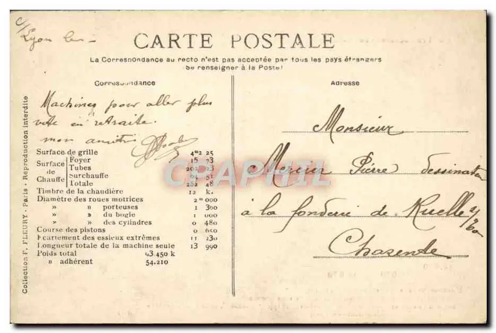Locomotiva n° 6101 — tipo Pacific — construída em 1909 — P.-L.-M. (Paris) - Verso
