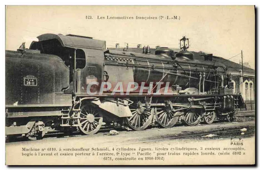 Locomotiva francesa tipo "Pacific" — Máquina n° 6110 — Editor F. Fleury, Paris - Frente