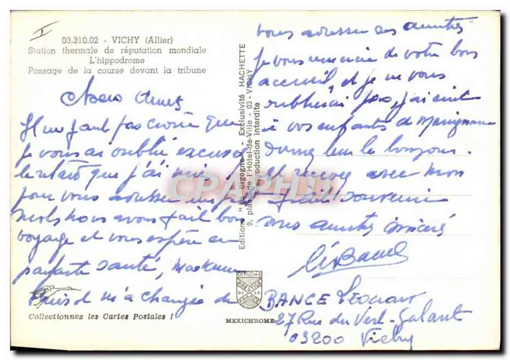 Vichy — Hippodrome devant la tribune — Éditions HACHETTE - Rückseite
