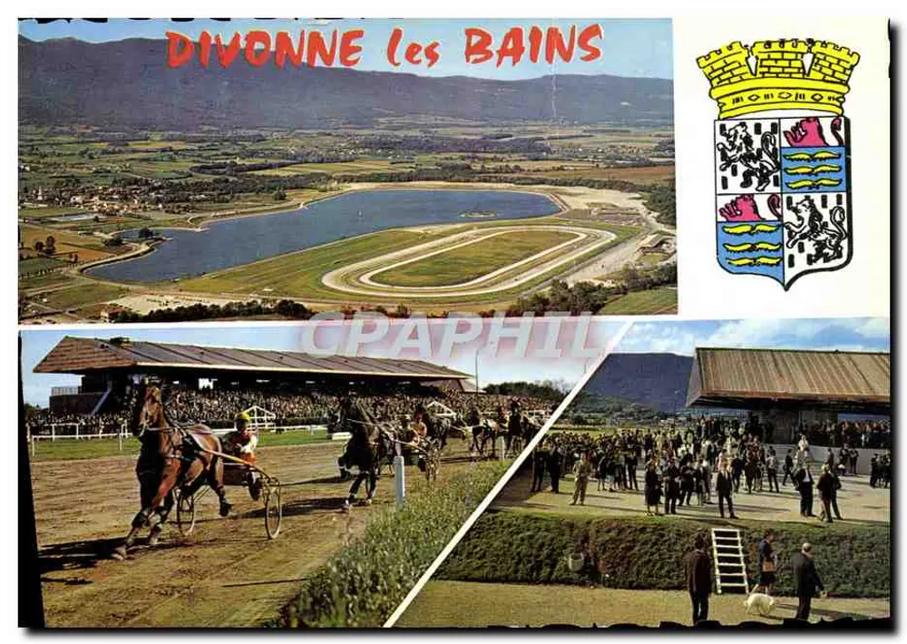 Divonne-les-Bains — luftige Ansicht des Sees und des Pferderennplatzes — Éditions Cellard Bron - Vorderseite