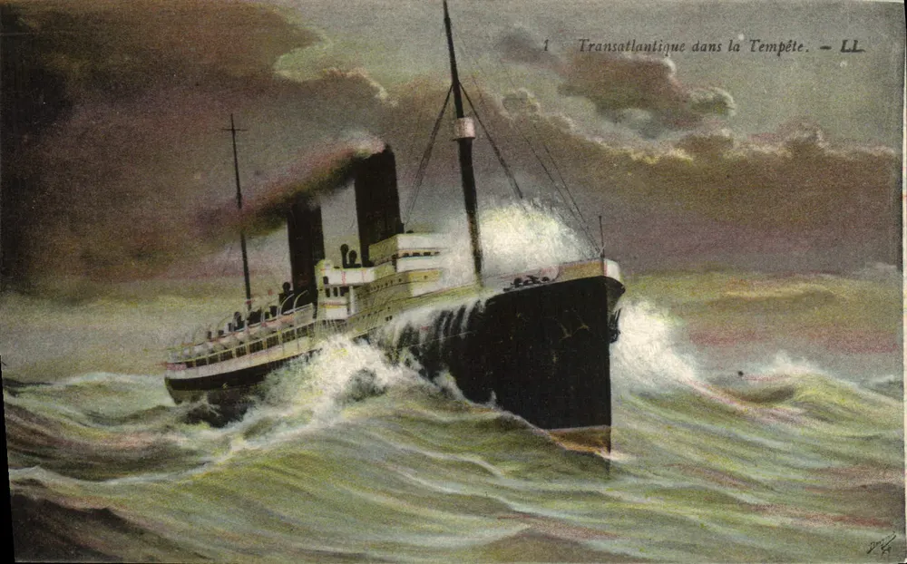 Transatlantischer Dampfer in einem Sturm — LL - Vorderseite