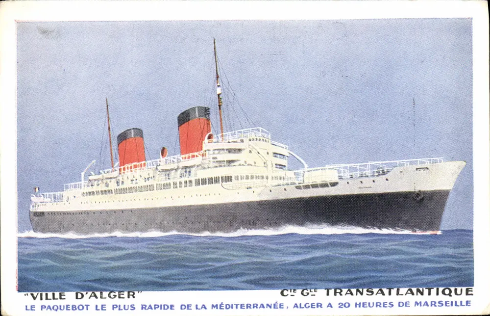 S.S. "VILLE D'ALGER" — Die schnellste Dampfschiff der Mittelmeeres, Algier in 20 Stunden von Marseille — Cie G. Transatlantique - Vorderseite