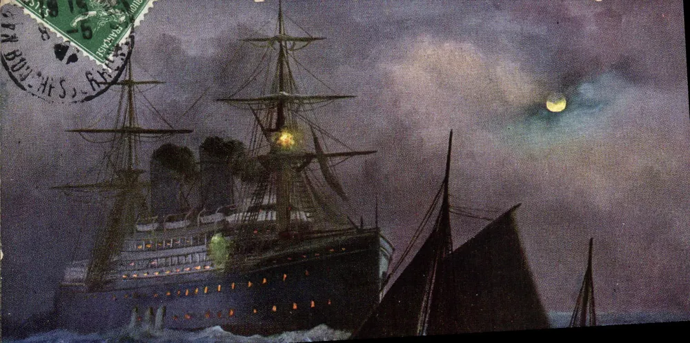 Navio de cruzeiro — noite sob a lua — T.S.N. Série 911, n°60 - Frente