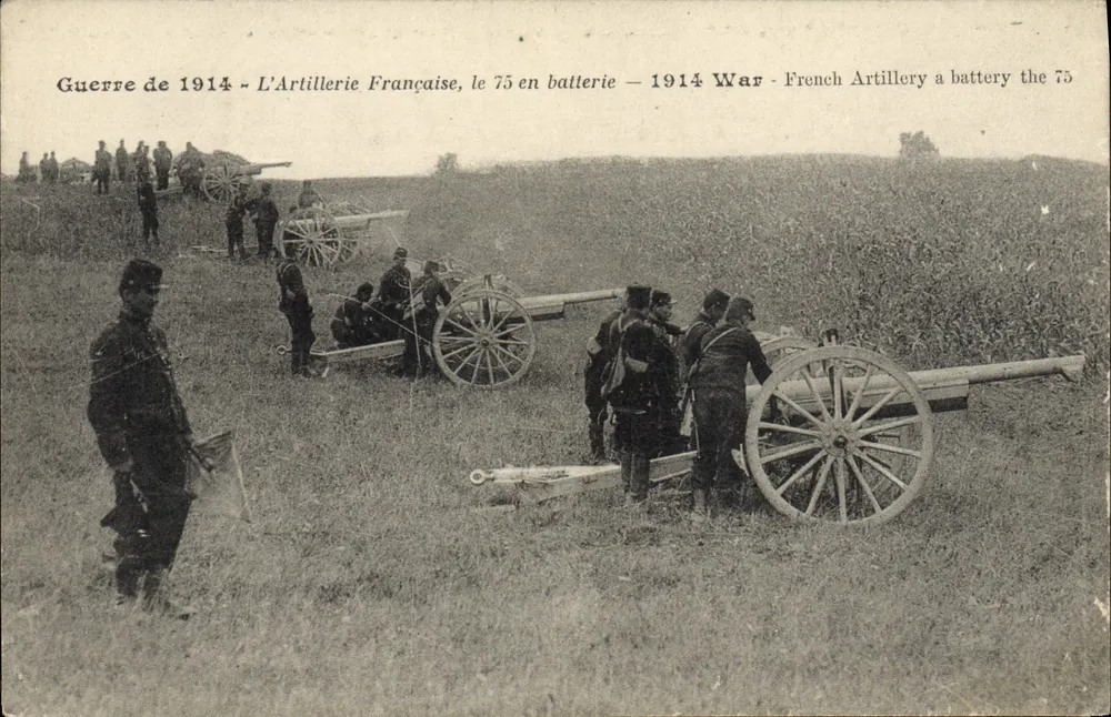 Französische Artillerie, das 75 in Batterie — Krieg 1914 — unbekannter Verleger - Vorderseite