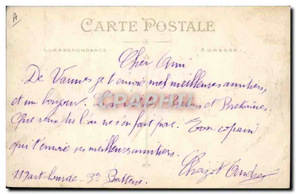 Soldat et canons — Souvenir du 28e Régiment d'Artillerie de Vannes — éditeur Artaud et fils - Rückseite