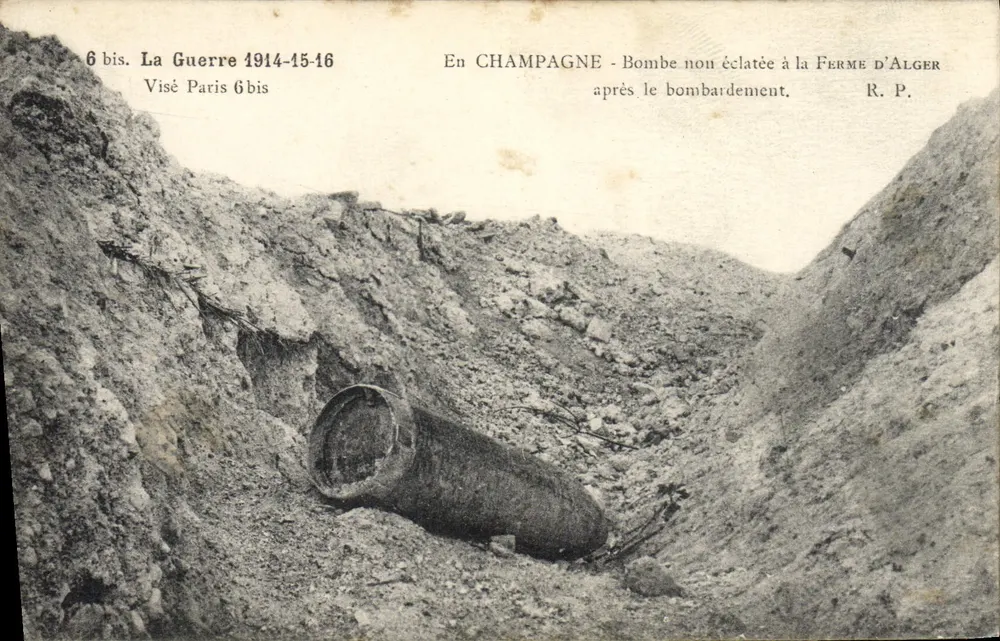 Champagne - Ungesprengte Bombe auf der Farm von Alger nach dem Bombardement — Visé Paris 6bis - Vorderseite