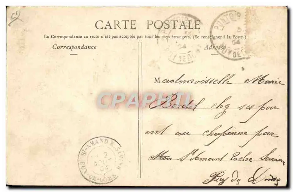 Auvergnate e sua Cabra — Clermont-Ferrand, Lib. Bougé-Béal, n°288 - Verso