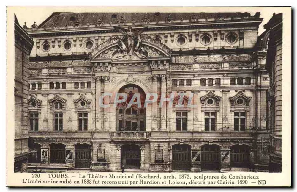 Tours — O Teatro Municipal — Rochard, arquiteto 1872, esculturas de Combarieux - Frente