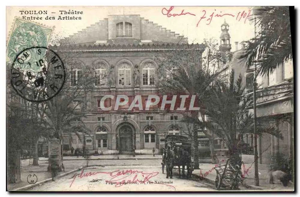 Toulon — Theater Eingang der Künstler — Paget, Papeterie, 24 rue Nationale - Vorderseite