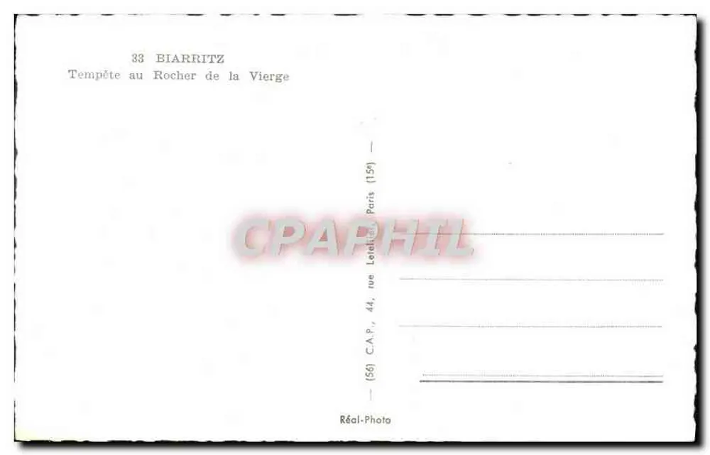Biarritz — Tempestade no Rocher de la Vierge — Réal-Photo, Paris - Verso