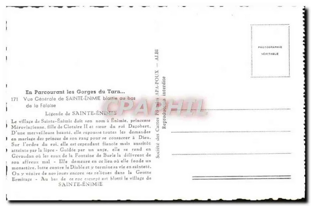 Sainte-Énimie — Allgemeiner Blick — APA-POUX Postkarten-Gesellschaft - ALBI - Rückseite
