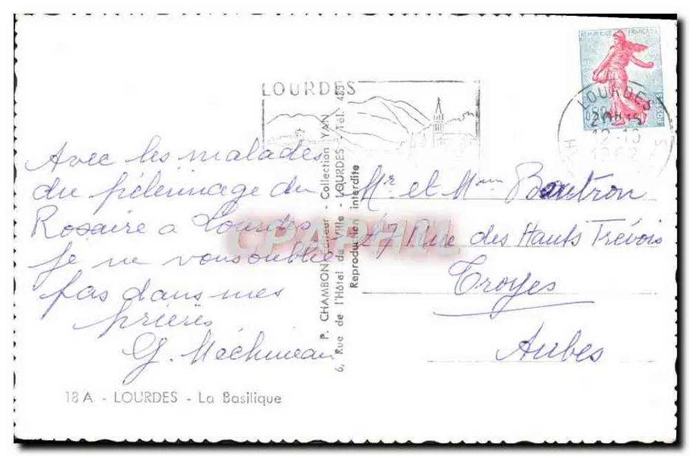 Lourdes — A Basílica — editor P. Chambon - Verso