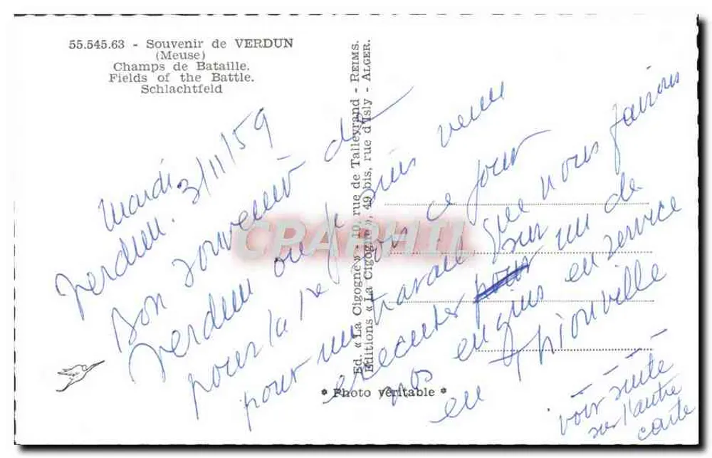 Verdun — Campos de Batalha — Edições « La Cigogne » - Verso