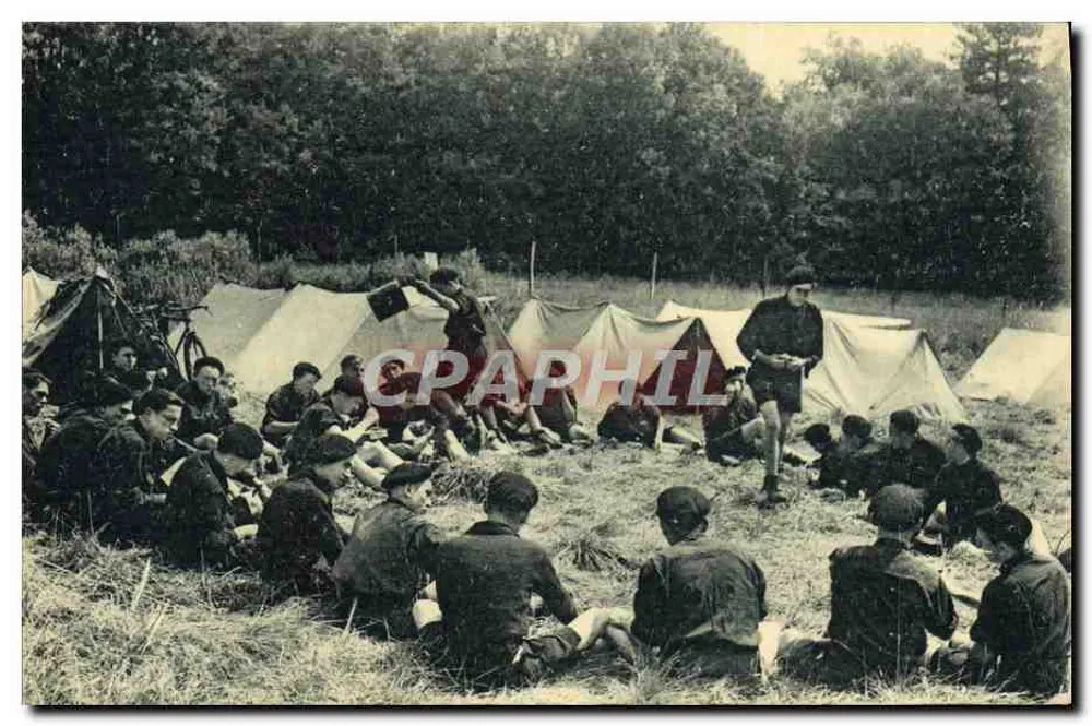 Compagnons de France — Lager im Wald — Héliogravure Lescuyen, Lyon - Vorderseite