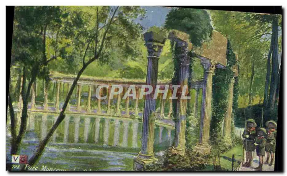 Parc Monceau — Ansicht der Säulenruinen am Teich — Antike Ansichtskarte Nr. 708 - Vorderseite