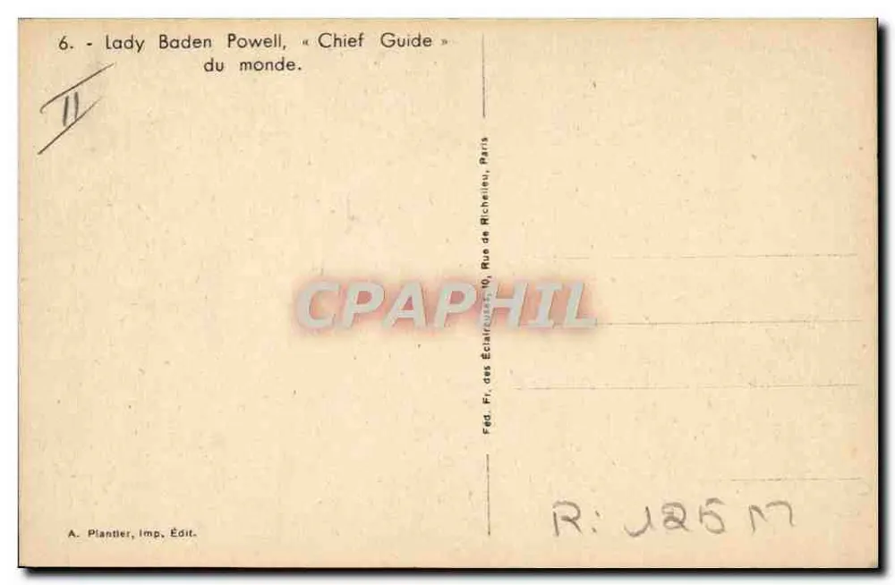 Lady Baden Powell — Chief Guide der Welt — Verleger A. Plantier, Paris - Rückseite