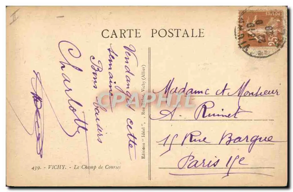 Vichy — O Campo de Corridas — Edições 'Ideal', Vichy (Allier) - Verso