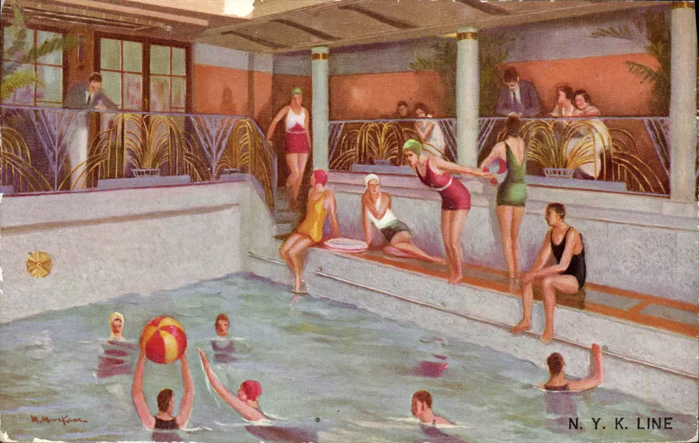 Schwimmbad an Bord eines Schiffs — N.Y.K. LINE — Verlag N.Y.K. LINE, Seriennummer nicht sichtbar - Vorderseite