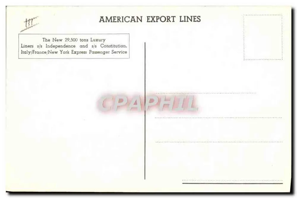 Navio de cruzeiro Independence — American Export Lines — número de série não visível - Verso