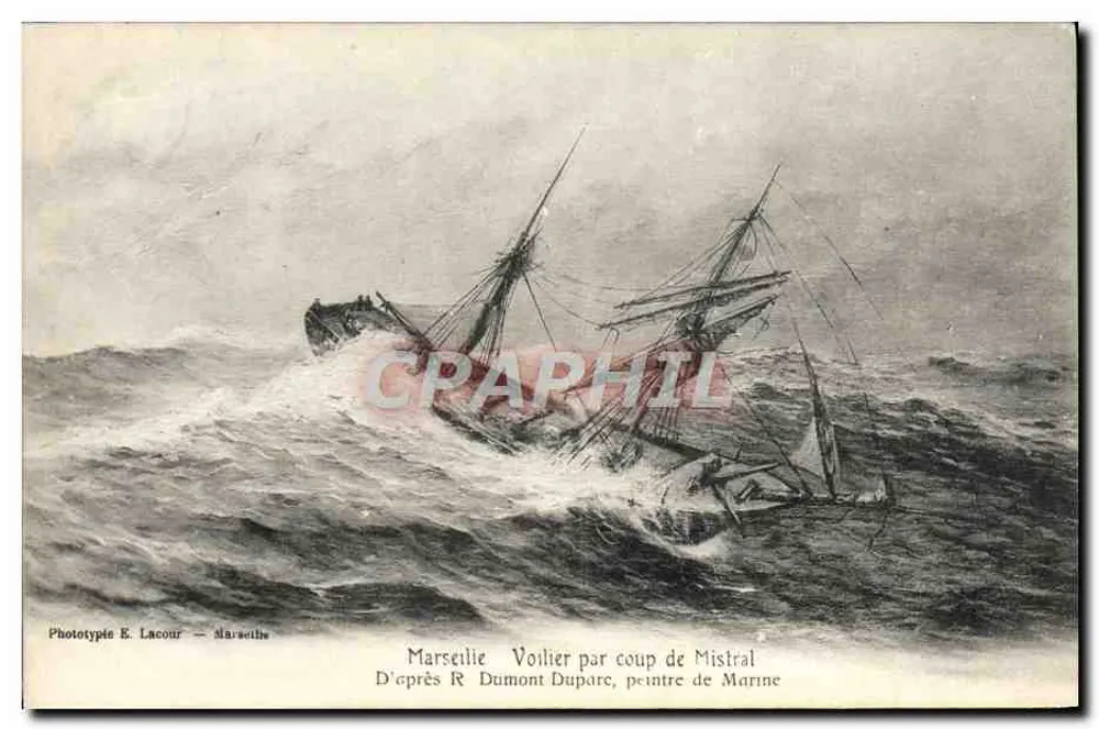 Marseille — Segelboot bei Sturmwind — Phototyp E. Lacour - Marseille - Vorderseite