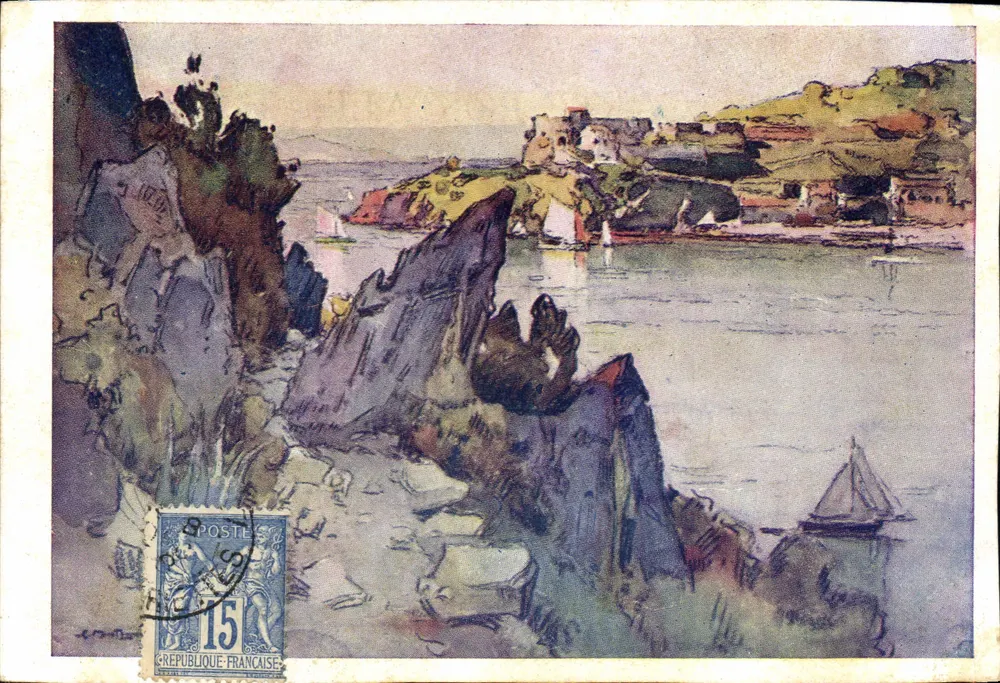 Vista de porto com falésias — ilustração — editor não visível - Frente