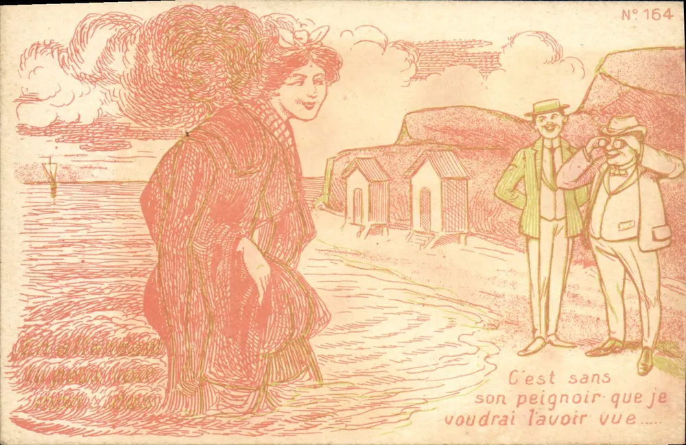 Frau am Meer — humoristische Szene — unbekannter Verlag, Nr. 164 - Vorderseite