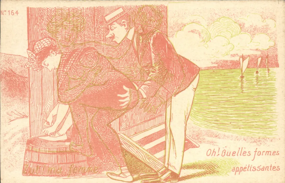 Strandbild — Mann, der eine Frau bewundert — Verlag Paris, Nr. 164 - Vorderseite