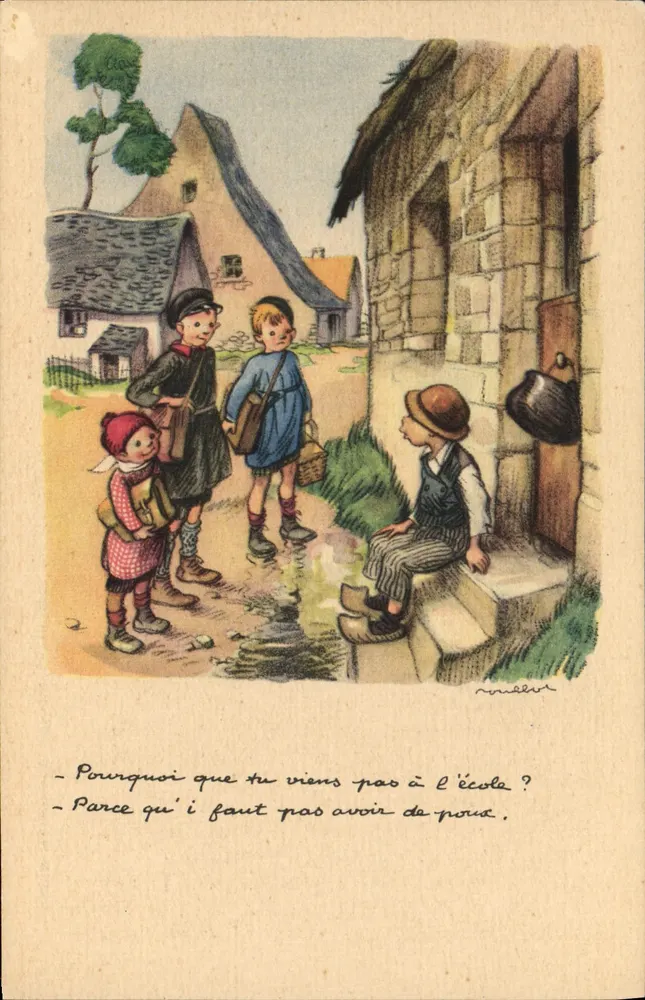 Kinder an der Schule — Straßenszene — Verlag: A. Rampla - Paris - Vorderseite