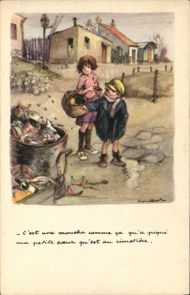 Kinder nahe einem Müllhaufen — Illustration von Roullot — Nationale Liga gegen Slums - Vorderseite