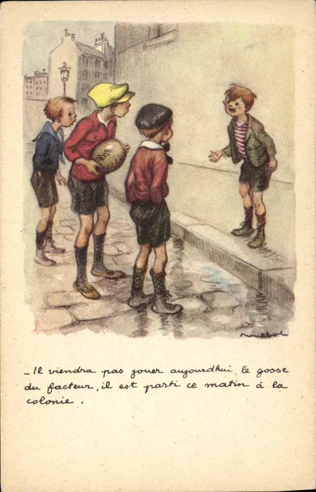 Kinder, die mit einem Ball spielen — Straßenszene — Zeichnung von Nivelon - Vorderseite