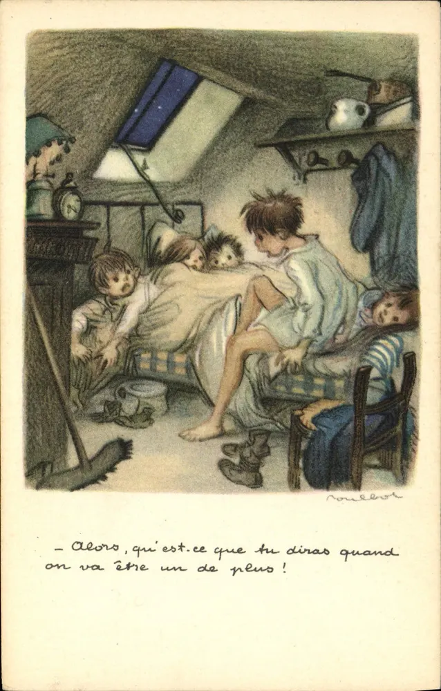 Kinder in einem Zimmer — Nacht Szene — Ligue Nationale Contre le Taudis - Vorderseite