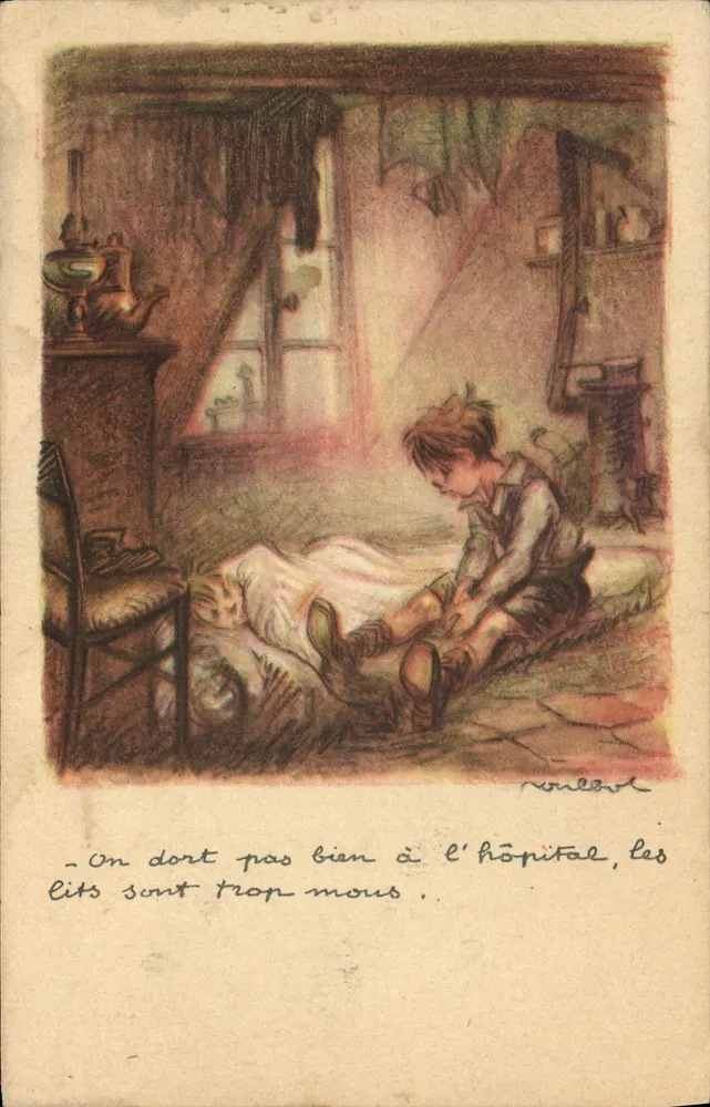 Kind im Krankenhaus — Illustration — Nationale Liga gegen Slums - Vorderseite