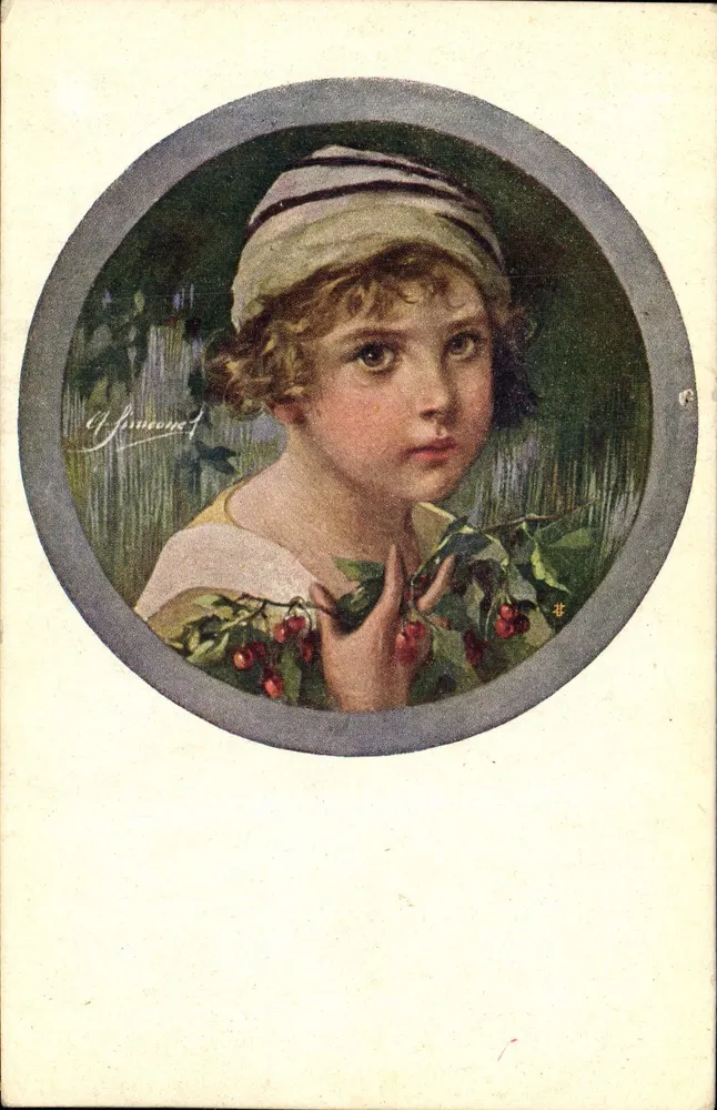 Junge Mädchen mit Kirschen — Illustration von A. Famoonet — italienischer Verlag - Vorderseite