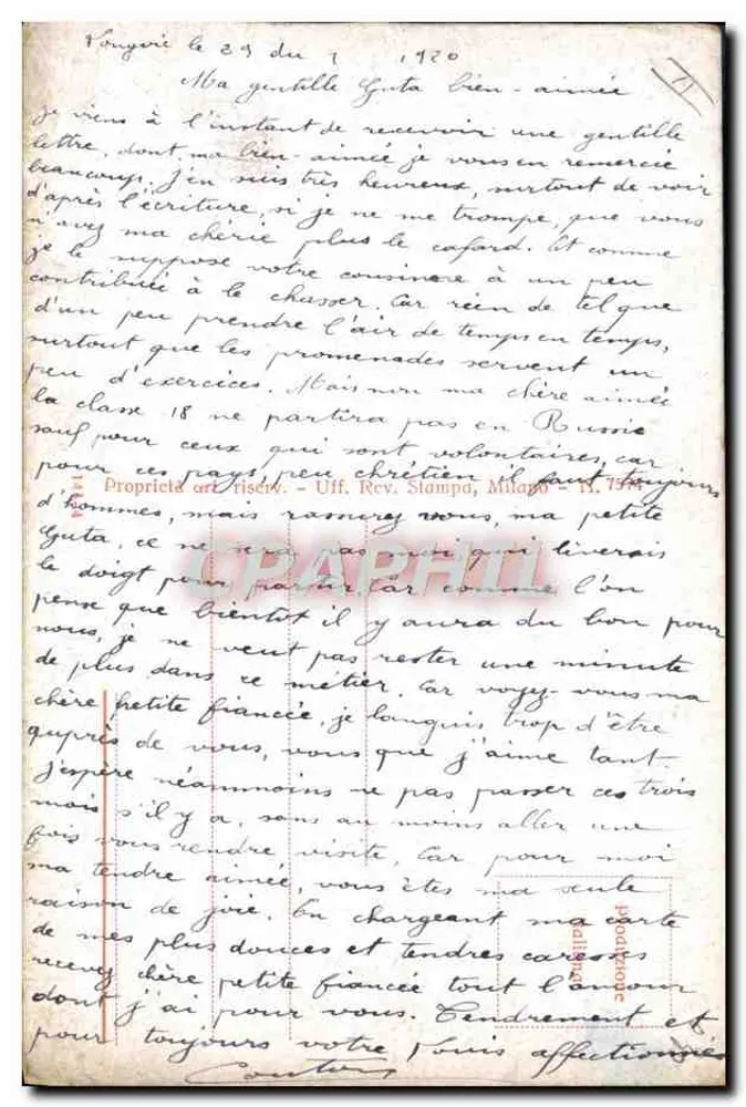 Casal amoroso — ilustração assinada por M. Santos — editor Uff. Rev. Stampo, Milão - Verso