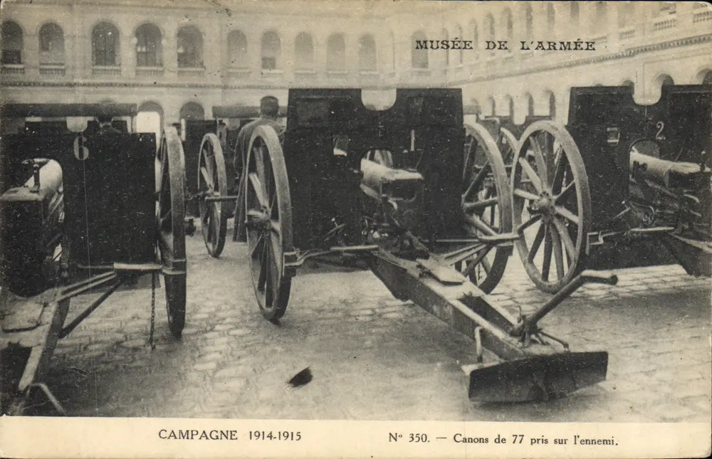 77-mm-Kanonen, von den Feinden erbeutet — Kampagne 1914-1915 — Musée de l'Armée, Nr. 350 - Vorderseite